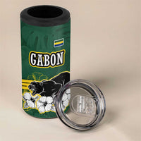 Gabon 4 in 1 Can Cooler Tumbler with Black Panther Graphic and Hibiscus Flower Design in National Colors