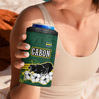 Gabon 4 in 1 Can Cooler Tumbler with Black Panther Graphic and Hibiscus Flower Design in National Colors