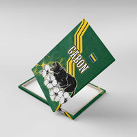 Gabon Canvas Wall Art with Black Panther Graphic and Hibiscus Flower Design in National Colors