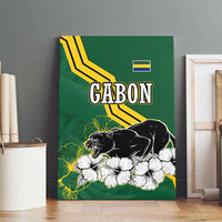 Gabon Canvas Wall Art with Black Panther Graphic and Hibiscus Flower Design in National Colors