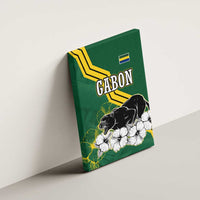 Gabon Canvas Wall Art with Black Panther Graphic and Hibiscus Flower Design in National Colors