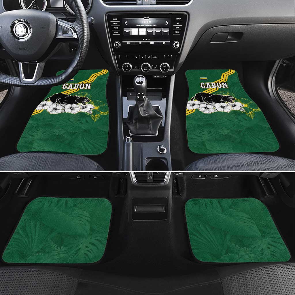 Gabon Car Mats with Black Panther Graphic and Hibiscus Flower Design in National Colors