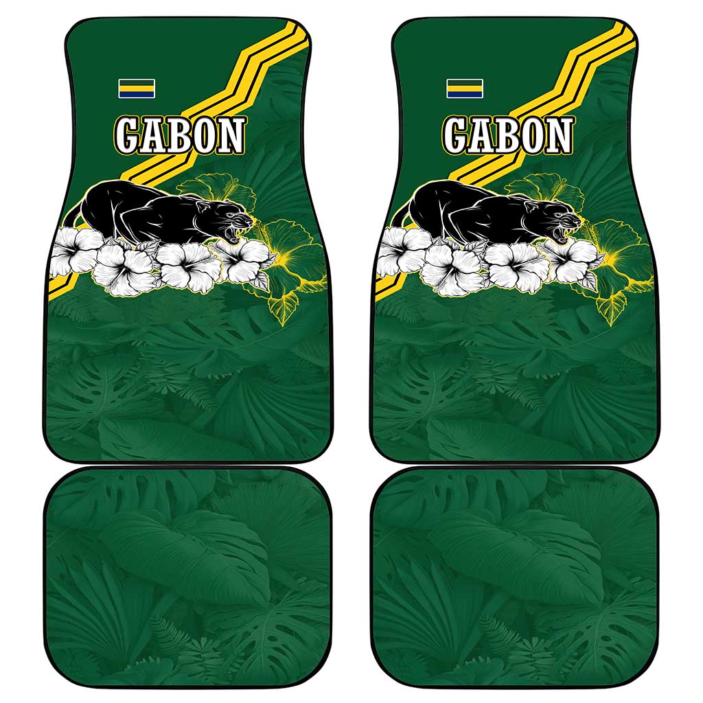 Gabon Car Mats with Black Panther Graphic and Hibiscus Flower Design in National Colors