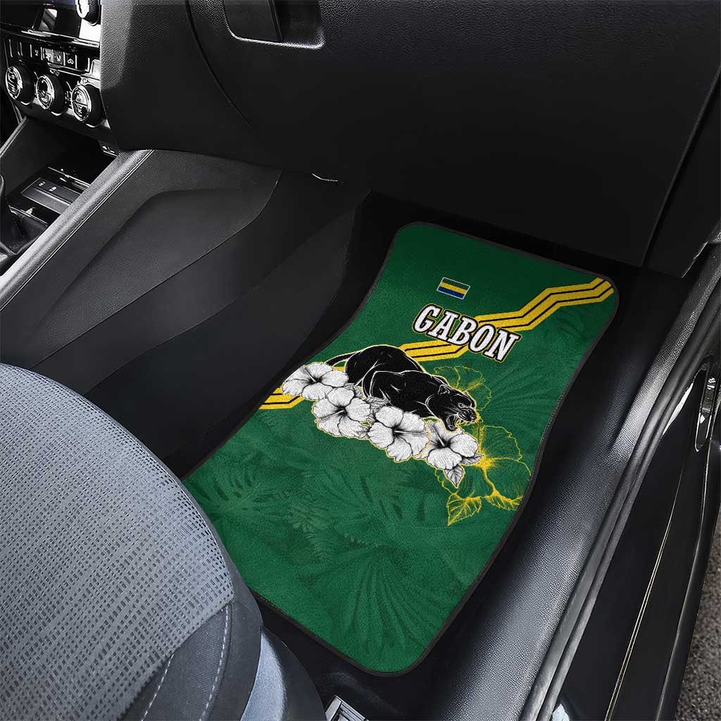Gabon Car Mats with Black Panther Graphic and Hibiscus Flower Design in National Colors
