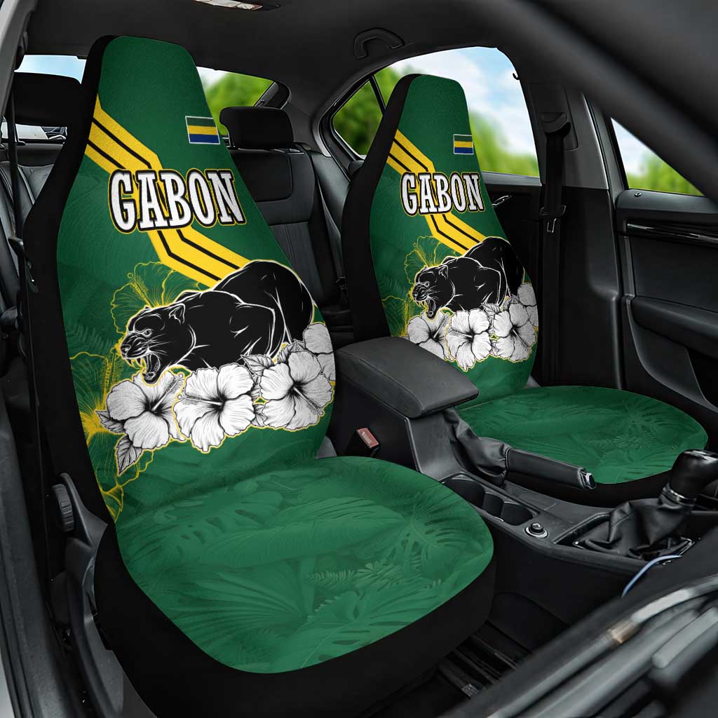 Gabon Car Seat Cover with Black Panther Graphic and Hibiscus Flower Design in National Colors