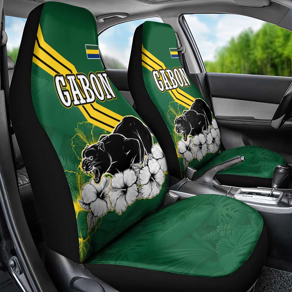 Gabon Car Seat Cover with Black Panther Graphic and Hibiscus Flower Design in National Colors