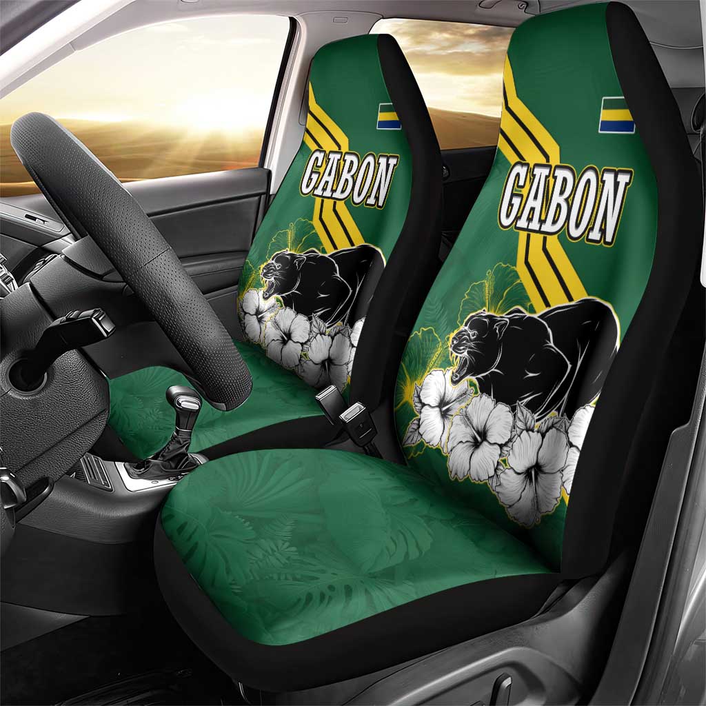 Gabon Car Seat Cover with Black Panther Graphic and Hibiscus Flower Design in National Colors