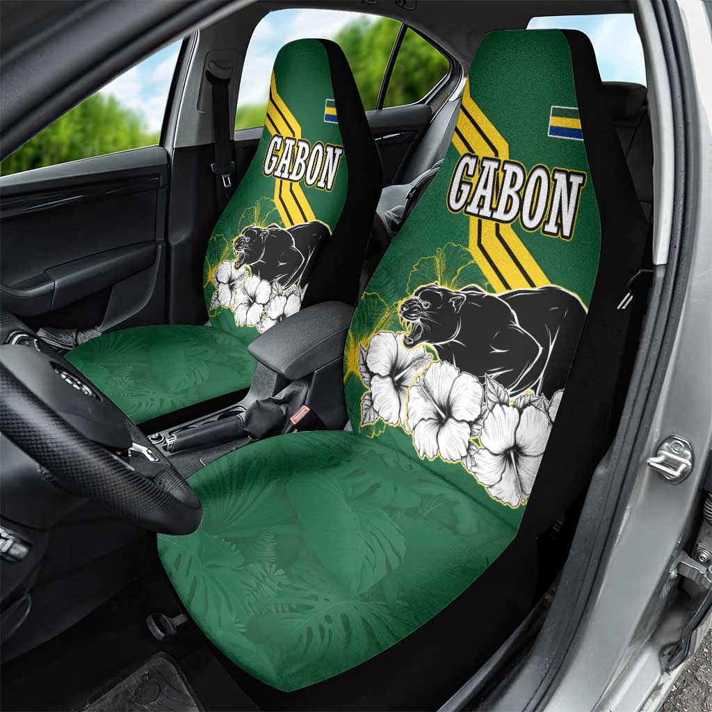 Gabon Car Seat Cover with Black Panther Graphic and Hibiscus Flower Design in National Colors