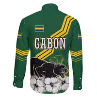 Gabon Family Matching Long Sleeve Bodycon Dress and Hawaiian Shirt with Black Panther Graphic and Hibiscus Flower Design in National Colors