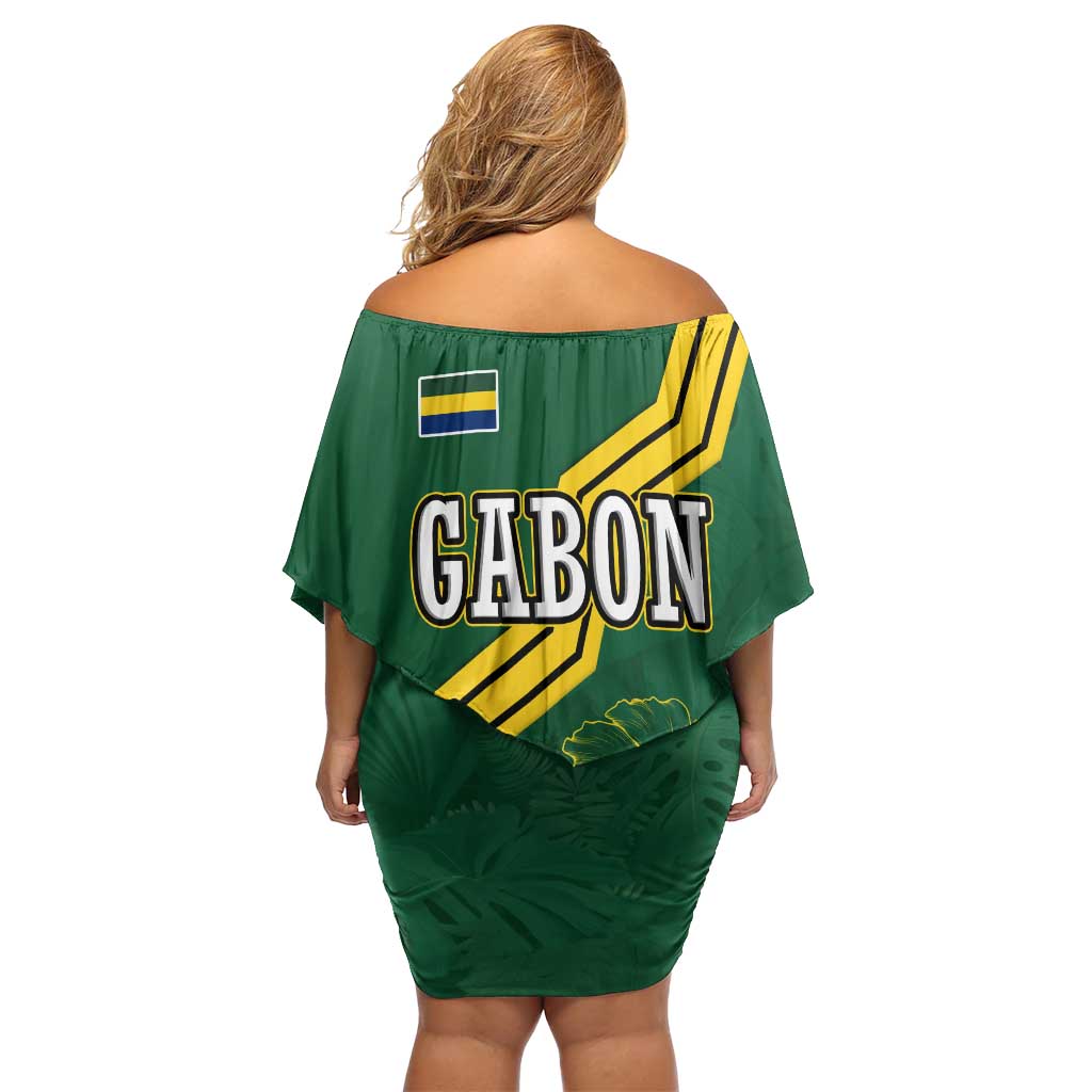 Gabon Family Matching Off Shoulder Short Dress and Hawaiian Shirt with Black Panther Graphic and Hibiscus Flower Design in National Colors