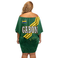 Gabon Family Matching Off Shoulder Short Dress and Hawaiian Shirt with Black Panther Graphic and Hibiscus Flower Design in National Colors