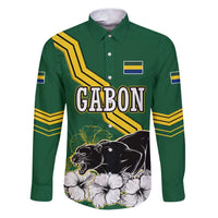 Gabon Family Matching Puletasi and Hawaiian Shirt with Black Panther Graphic and Hibiscus Flower Design in National Colors