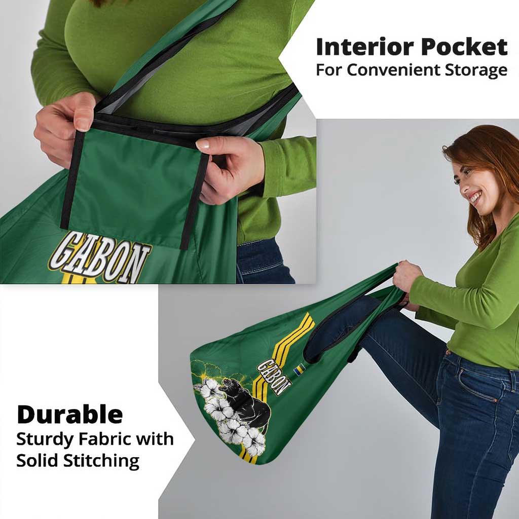 Gabon Grocery Bag with Black Panther Graphic and Hibiscus Flower Design in National Colors