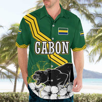 Gabon Hawaiian Shirt with Black Panther Graphic and Hibiscus Flower Design in National Colors