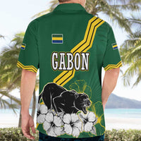 Gabon Hawaiian Shirt with Black Panther Graphic and Hibiscus Flower Design in National Colors