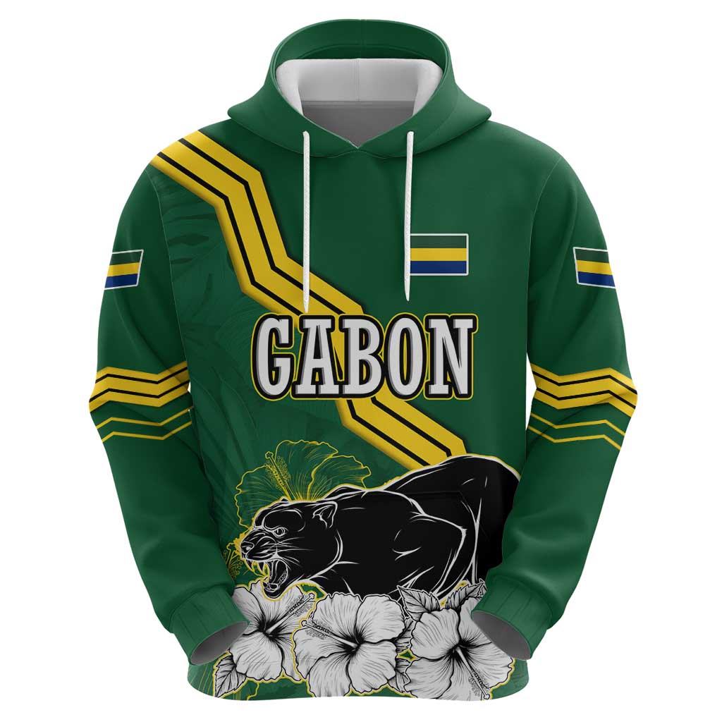 Gabon Hoodie with Black Panther Graphic and Hibiscus Flower Design in National Colors