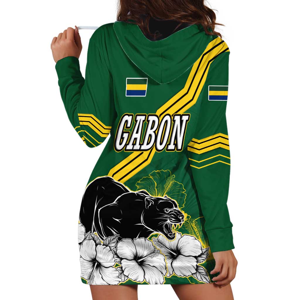 Gabon Hoodie Dress with Black Panther Graphic and Hibiscus Flower Design in National Colors