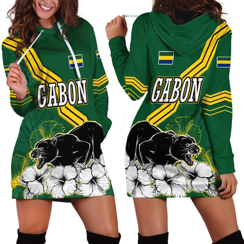 Gabon Hoodie Dress with Black Panther Graphic and Hibiscus Flower Design in National Colors