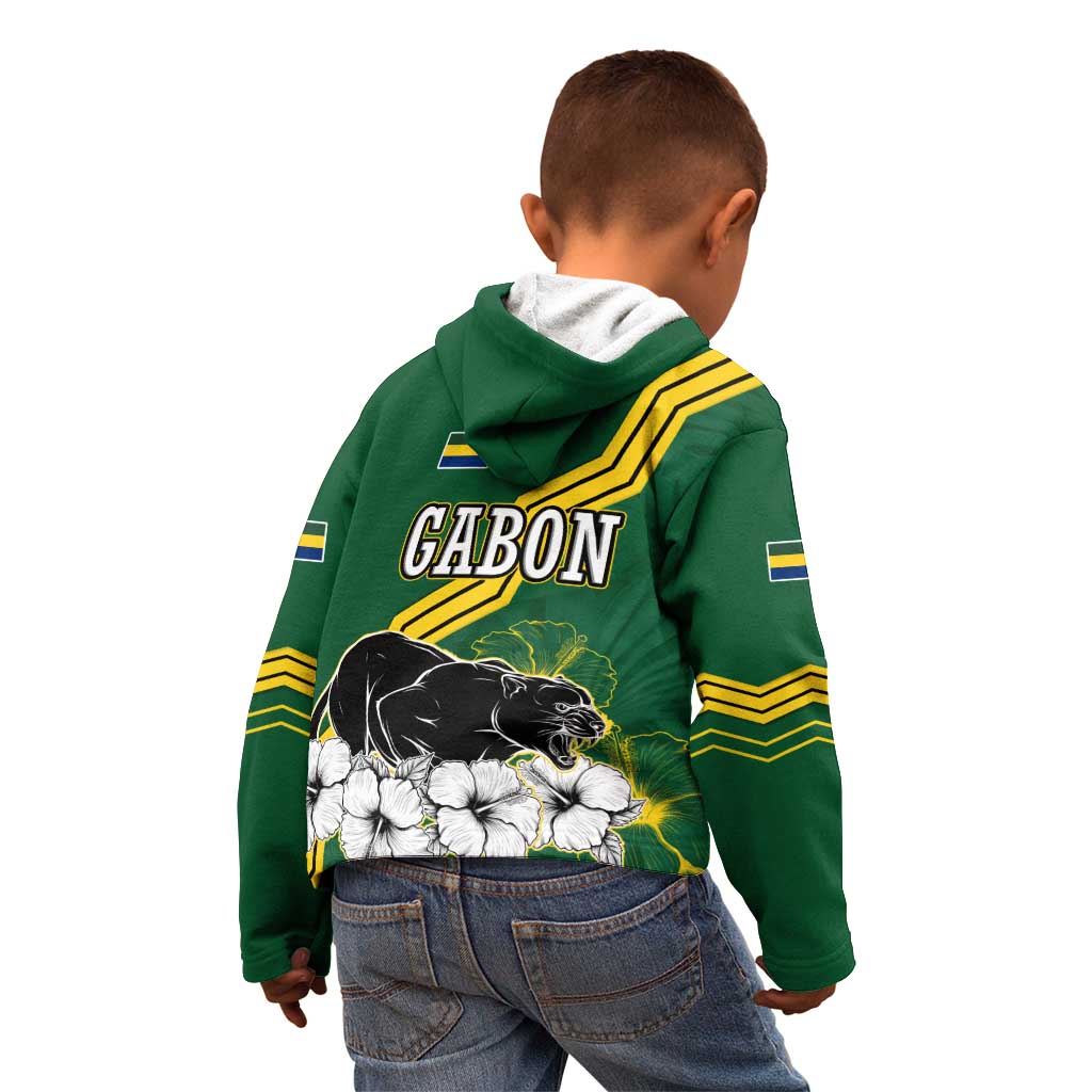 Gabon Kid Hoodie with Black Panther Graphic and Hibiscus Flower Design in National Colors