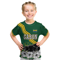 Gabon Kid T Shirt with Black Panther Graphic and Hibiscus Flower Design in National Colors
