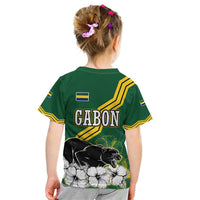Gabon Kid T Shirt with Black Panther Graphic and Hibiscus Flower Design in National Colors