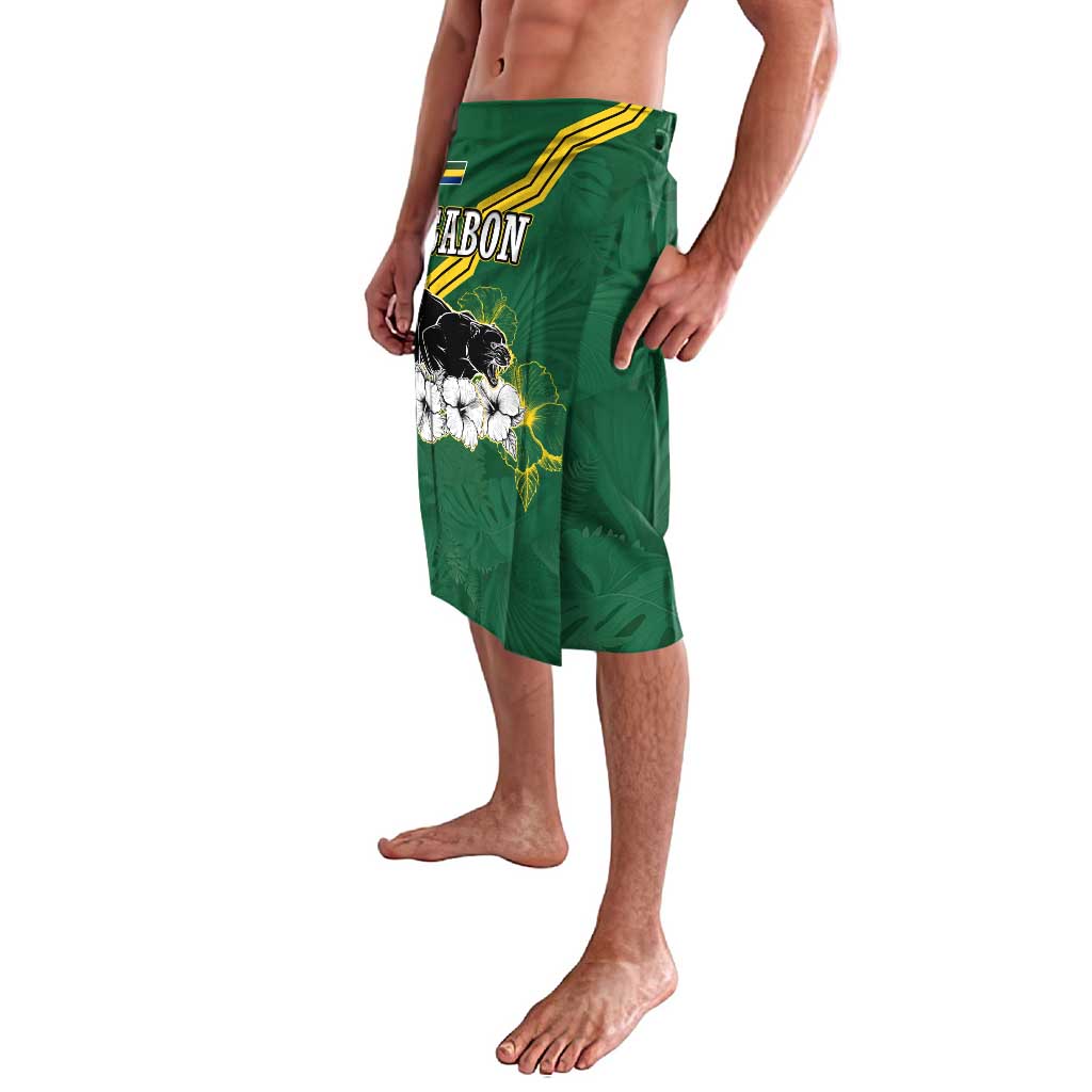 Gabon Lavalava with Black Panther Graphic and Hibiscus Flower Design in National Colors
