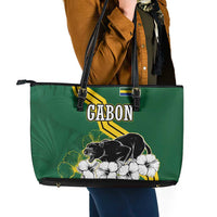Gabon Leather Tote Bag with Black Panther Graphic and Hibiscus Flower Design in National Colors