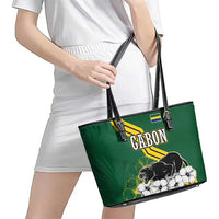 Gabon Leather Tote Bag with Black Panther Graphic and Hibiscus Flower Design in National Colors