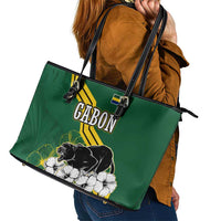 Gabon Leather Tote Bag with Black Panther Graphic and Hibiscus Flower Design in National Colors