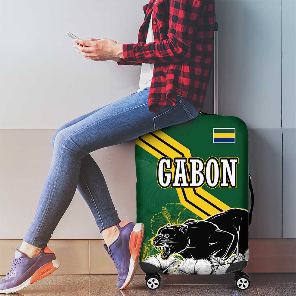 Gabon Luggage Cover with Black Panther Graphic and Hibiscus Flower Design in National Colors
