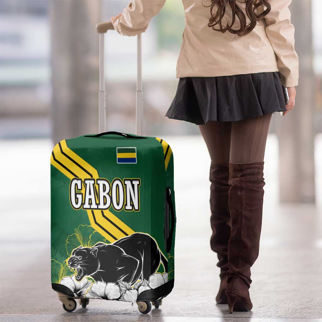 Gabon Luggage Cover with Black Panther Graphic and Hibiscus Flower Design in National Colors