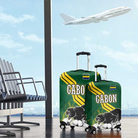 Gabon Luggage Cover with Black Panther Graphic and Hibiscus Flower Design in National Colors