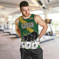 Gabon Men Tank Top with Black Panther Graphic and Hibiscus Flower Design in National Colors