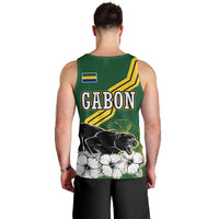Gabon Men Tank Top with Black Panther Graphic and Hibiscus Flower Design in National Colors