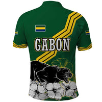 Gabon Polo Shirt with Black Panther Graphic and Hibiscus Flower Design in National Colors