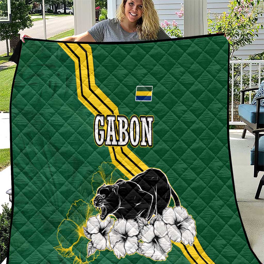 Gabon Quilt with Black Panther Graphic and Hibiscus Flower Design in National Colors