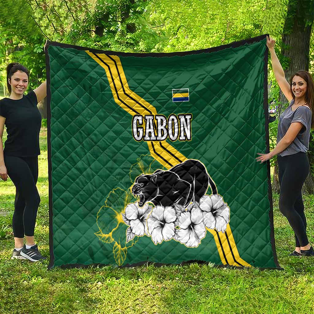 Gabon Quilt with Black Panther Graphic and Hibiscus Flower Design in National Colors