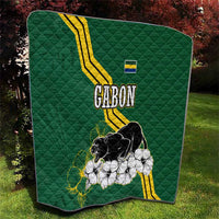 Gabon Quilt with Black Panther Graphic and Hibiscus Flower Design in National Colors