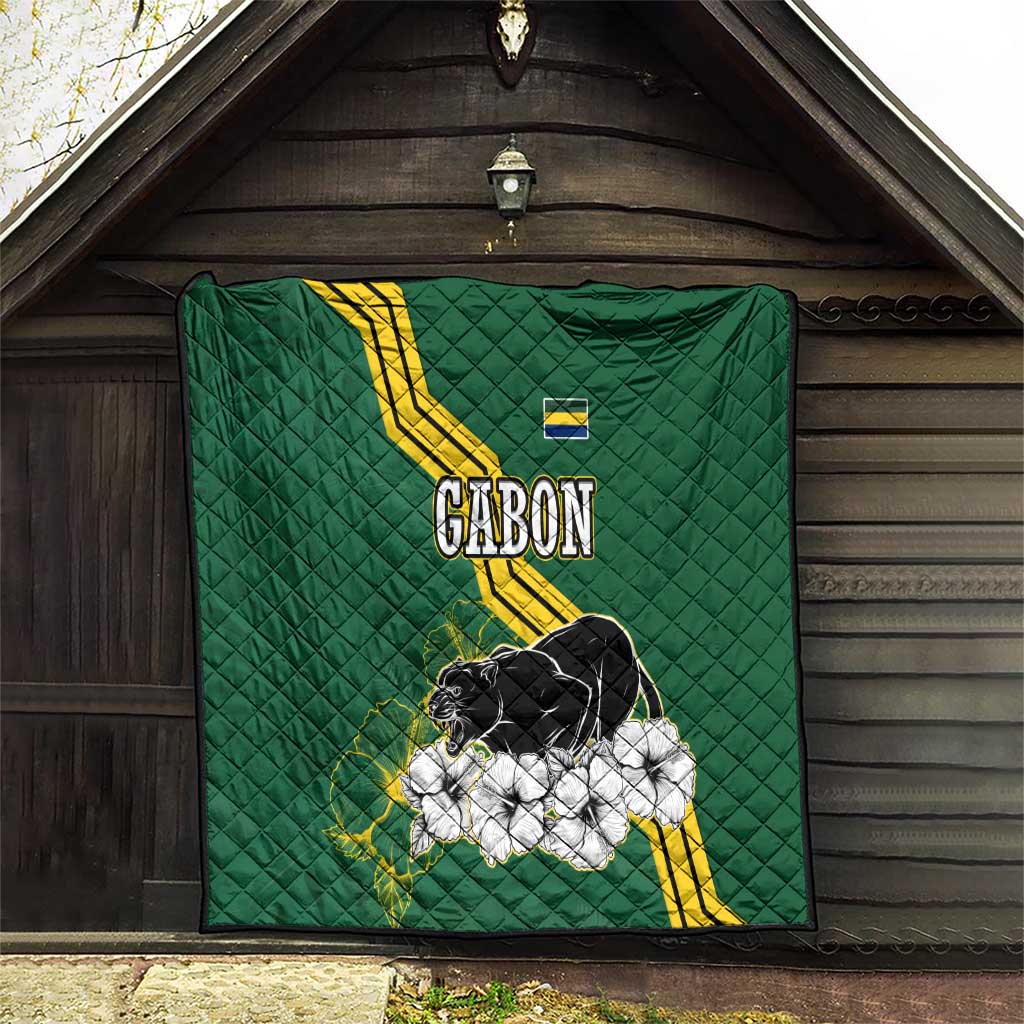 Gabon Quilt with Black Panther Graphic and Hibiscus Flower Design in National Colors