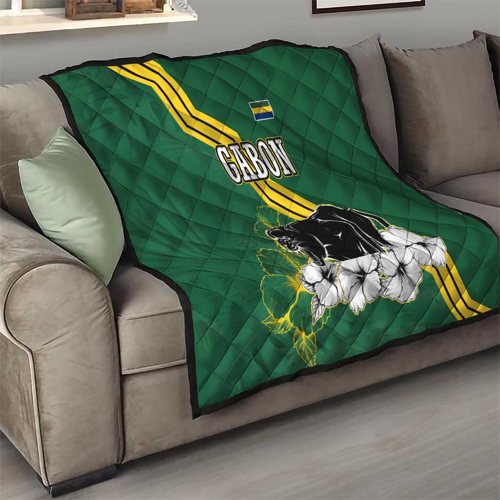 Gabon Quilt with Black Panther Graphic and Hibiscus Flower Design in National Colors