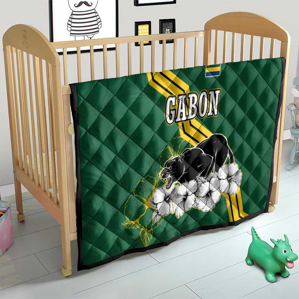Gabon Quilt with Black Panther Graphic and Hibiscus Flower Design in National Colors