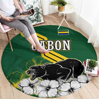 Gabon Round Carpet with Black Panther Graphic and Hibiscus Flower Design in National Colors