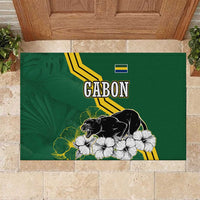 Gabon Rubber Doormat with Black Panther Graphic and Hibiscus Flower Design in National Colors