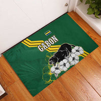 Gabon Rubber Doormat with Black Panther Graphic and Hibiscus Flower Design in National Colors