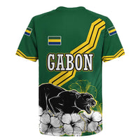 Gabon Rugby Jersey with Black Panther Graphic and Hibiscus Flower Design in National Colors