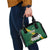 Gabon Shoulder Handbag with Black Panther Graphic and Hibiscus Flower Design in National Colors