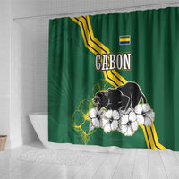 Gabon Shower Curtain with Black Panther Graphic and Hibiscus Flower Design in National Colors