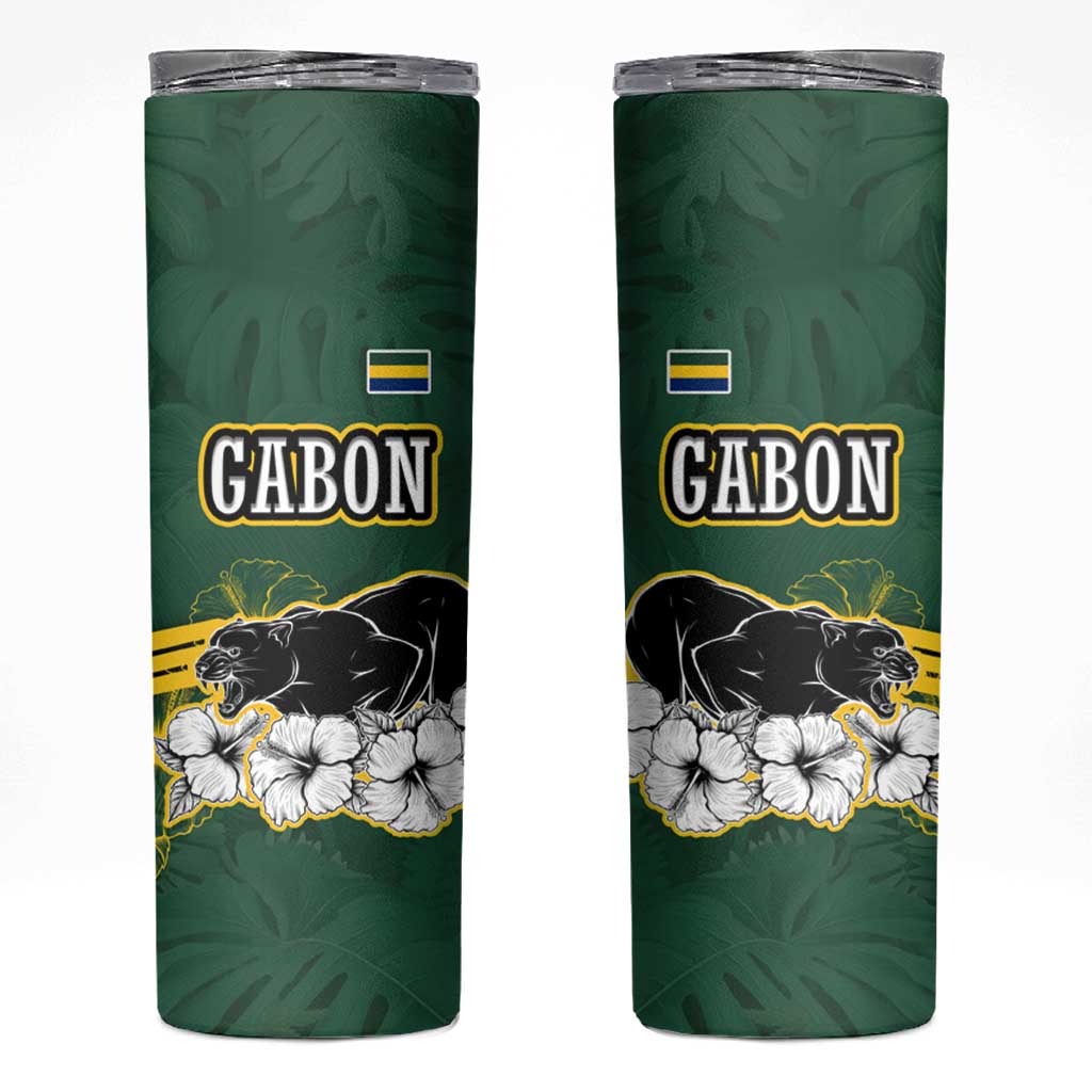 Gabon Skinny Tumbler with Black Panther Graphic and Hibiscus Flower Design in National Colors