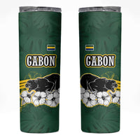 Gabon Skinny Tumbler with Black Panther Graphic and Hibiscus Flower Design in National Colors