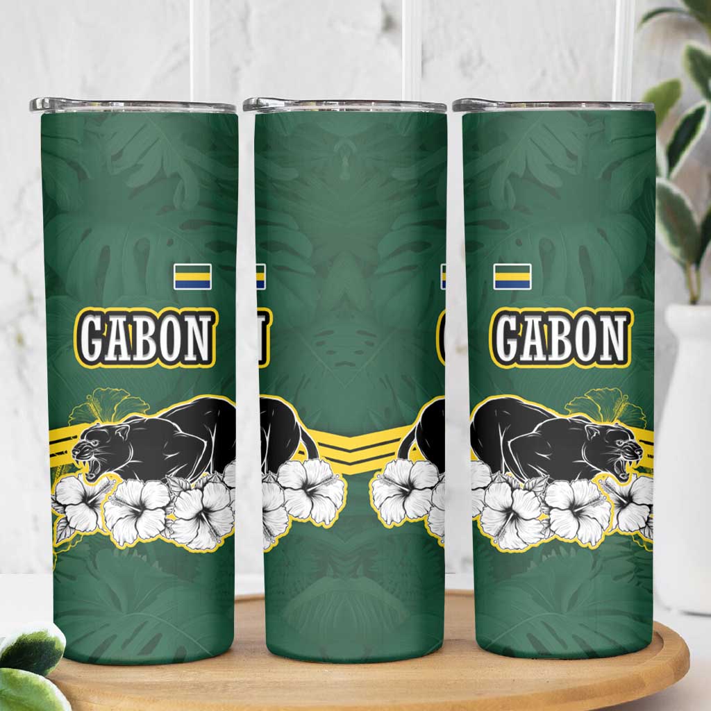 Gabon Skinny Tumbler with Black Panther Graphic and Hibiscus Flower Design in National Colors
